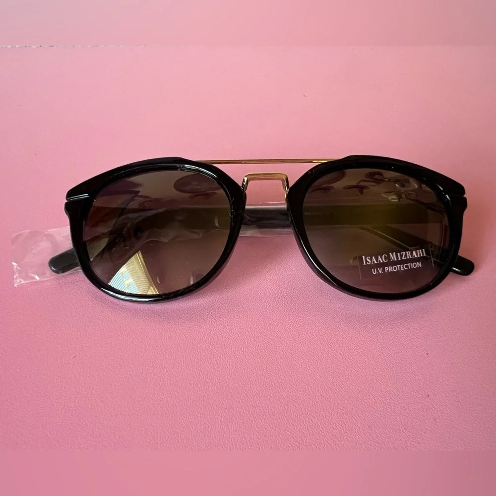 Isaac Mizrahi Black and Gold Aviator Sunglasses
